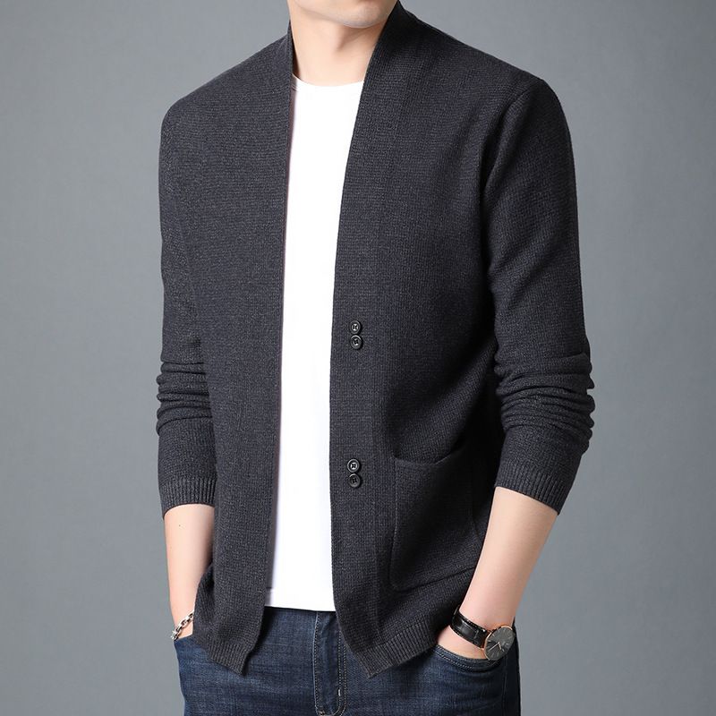 "Men's Solid Color Knit Cardigan – Lightweight Spring & Fall Jacket (Casual Slim-Fit Open Front, Versatile Layering Essential)"_viptrois.com