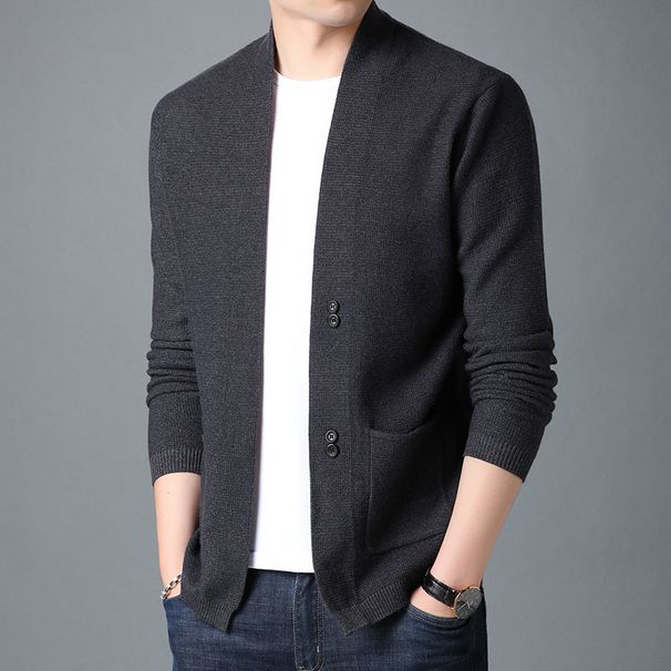 "Men's Solid Color Knit Cardigan – Lightweight Spring & Fall Jacket (Casual Slim-Fit Open Front, Versatile Layering Essential)"_viptrois.com
