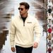 Men's Slim-Fit Half-Zip Sweater - Winter Fleece-Lined Stand Collar Pullover (S-3XL, 380GSM, 8 Colors)_viptrois.com
