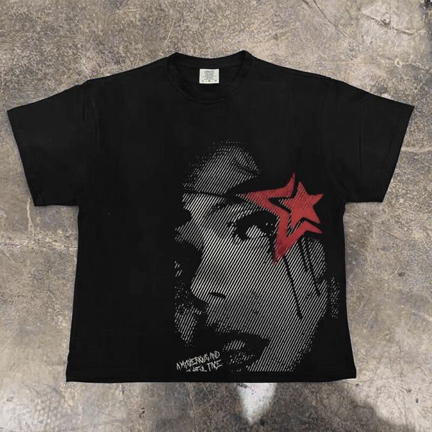 Vintage Y2K Oversized Heavyweight Cotton T-Shirt Graphic Print Streetwear Tee for Men And Women Couple Matching Outfit_viptrois.com