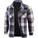 Men's Oversized Flannel Shirt Jacket – Winter Cotton-Filled Plaid Coat With Button Front & Chest Pockets (Black/Blue/Green Check)_viptrois.com