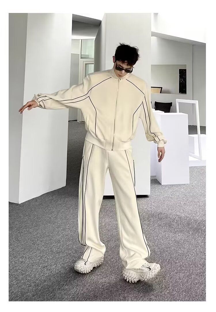 Men's Clothing New Two Piece Suit Handsome Lines High End Casual Sports Suit Men's Loose Ins Neutral Wide Leg Pants_viptrois.com