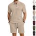 Men's Summer Polo Shirt And Shorts Set Short Sleeved Knitted Casual Collared Jacquard Textured_viptrois.com