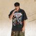 American-style Skull Poker Print High Street Washed Distressed Short-sleeve T-shirt For Men And Women_viptrois.com
