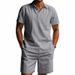 Men's Linen Polo Shirt & Shorts Set - Breathable Summer Outfit, Loose Fit Casual Short Sleeve Suit_viptrois.com