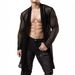 Men's Clothing Personality Long Sleeved Street Fashion Shirt Long Mesh Hollow Sexy Perspective Cardigan_viptrois.com