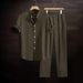Men's Ruffled Shirt Set High School Street Style Spring Summer Stand Collar Short Sleeve Wide Leg Pants_viptrois.com