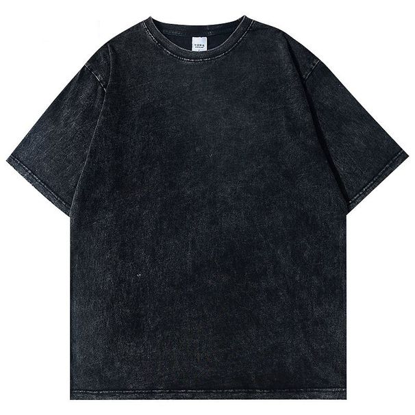 Men's Clothing 2025 Summer New Washed Distressed Men's Short Sleeved T Shirt Half Sleeved Top Ins American Pure Cotton Loose T Shirt_viptrois.com