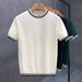 Summer Men's Ice Silk Short Sleeved T Shirt Youth Fashion Striped Edge Round Neck Thin Knitted Half Sleeved T Shirt Trendy Bottom_viptrois.com