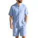 Men's Clothing Summer Shirt Set American Style Solid Color Stand Up Collar Loose Casual Breathable Linen_viptrois.com
