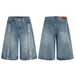 Men's Clothing Washed Retro Blue Color Print Design Men's Loose Straight Five Point Denim Shorts_viptrois.com