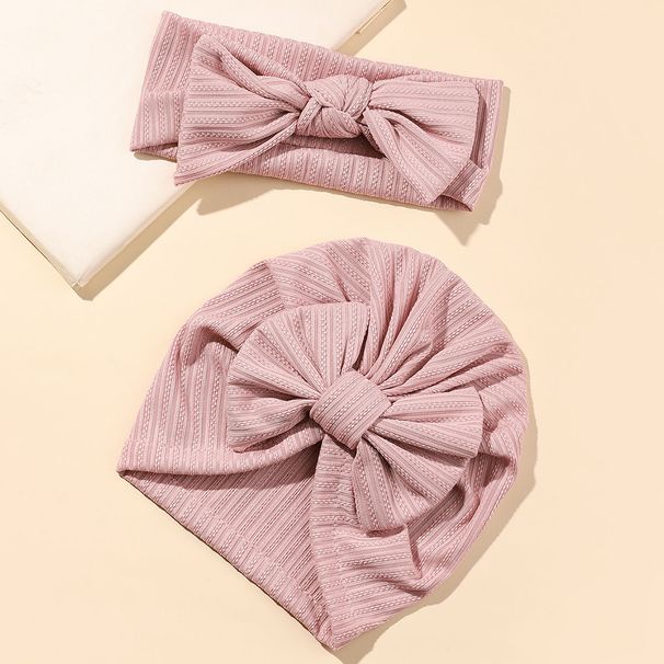 2Pcs/Set Baby Fabric Bow Headband and Hat Set Solid Color Baby Girl Turban Newborn Hair Accessories_viptrois.com