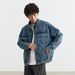 Men's American Retro Workwear Denim Jacket – Cleanfit Motorcycle Style, Heavyweight Cotton Blend, Bluish Wash (S-3XL)_viptrois.com