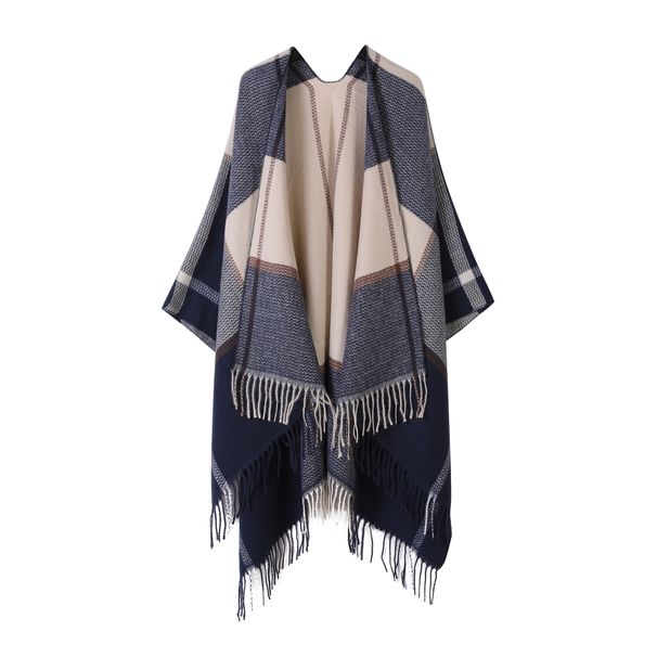 Women's Scarves Fringed Shawl Women's Fashion All-match Plaid Scarf Autumn and Winter Cashmere Split Cape Shawl_viptrois.com