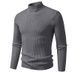 Men's Slim Fit Semi-Turtle Neck Knit Sweater - Breathable Stretch Polyester Casual Pullover For Autumn Winter_viptrois.com