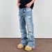 Men's Clothing Street Washed Ripped Tassel Flared Jeans High Street Cleanfit Straight Drape Trousers_viptrois.com