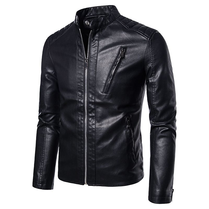 Suitable For All Seasons Leather Stand Collar Cardigan Motorcycle Jacket Men's Spring Coat_viptrois.com