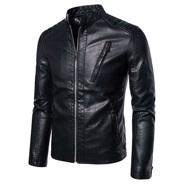 Suitable For All Seasons Leather Stand Collar Cardigan Motorcycle Jacket Men's Spring Coat_viptrois.com