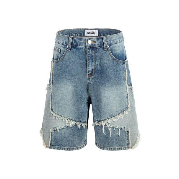Men's Clothing Five Pointed Star Splicing Denim Shorts American High Street Loose Straight Men's And Women's Shorts Trend_viptrois.com
