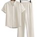 Men's Casual Multi Color Beach Wear Bamboo Wrinkled Short Sleeved Suit Two Piece Suit_viptrois.com