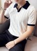 Men's Clothing Summer Breathable Italian Color Matching Light Mature Men's Polo Shirt V Lapel Elastic Texture Slim Short Sleeved Knitted Sweater_viptrois.com