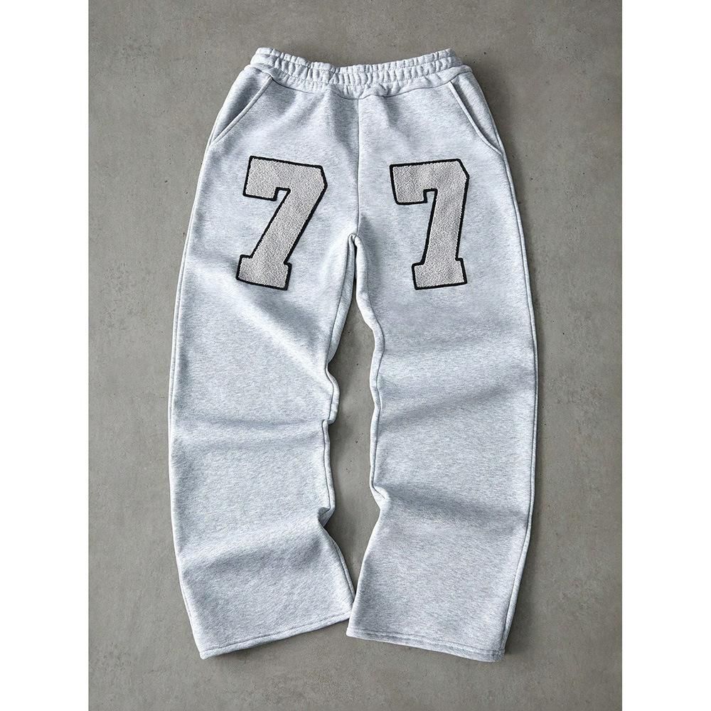 Streetwear Drawstring Pants For Men – Oversized Letter Print, Polyester Casual Joggers (S-3XL, Grey/Black)_viptrois.com