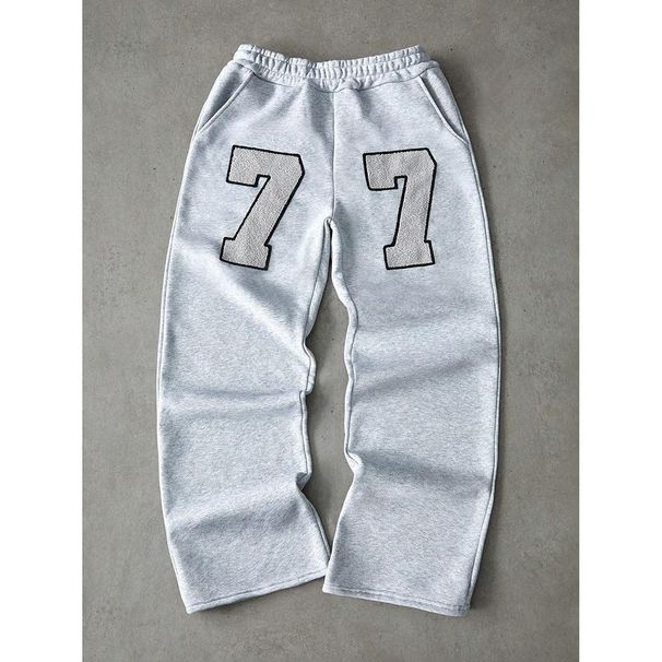 Streetwear Drawstring Pants For Men – Oversized Letter Print, Polyester Casual Joggers (S-3XL, Grey/Black)_viptrois.com