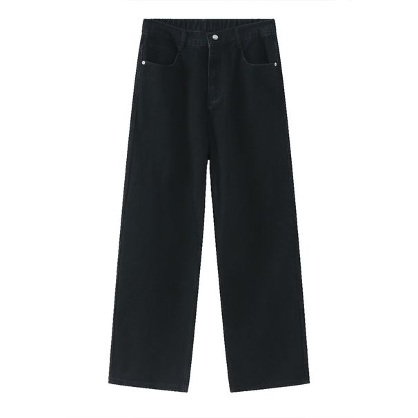 Men's Clothing Korean Style Simple Solid Color Casual Jeans Elastic Waist Versatile Straight Leg Trendy Clothing_viptrois.com