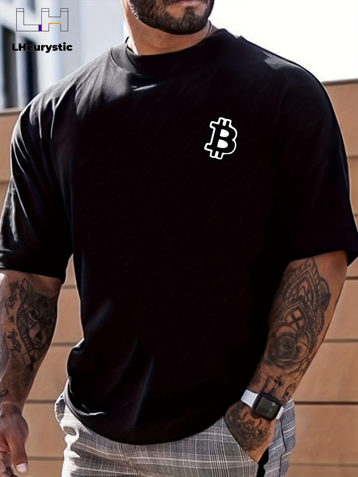 Maglietta Uomo 180g Cotone Puro Collo Tondo Stampa Simbolo Bitcoin Morbida Traspirante Adatta Palestra Corsa Estate Vestibilità Regolare Quotidiana_viptrois.com