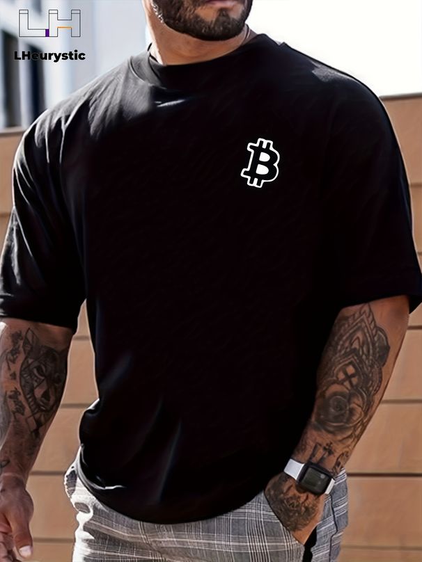 Maglietta Uomo 180g Cotone Puro Collo Tondo Stampa Simbolo Bitcoin Morbida Traspirante Adatta Palestra Corsa Estate Vestibilità Regolare Quotidiana_viptrois.com
