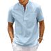 Baumwolle Leinen Hemd Männer Henley Neck Tasche Casual Strand Kurzarm Einfarbig Männlich Tops T-shirts Vintage Streetwear_viptrois.com