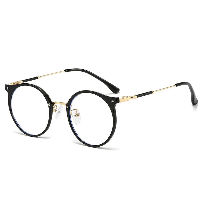 New Korean Version No-Makeup Playful Blue Light Blocking Metal Fashion Large Frame Round Style Non-Prescription_viptrois.com