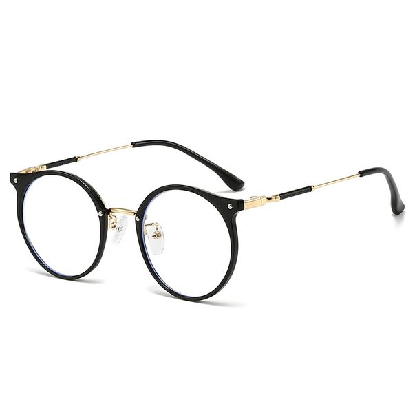 New Korean Version No-Makeup Playful Blue Light Blocking Metal Fashion Large Frame Round Style Non-Prescription_viptrois.com