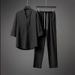 Men's Clothing Retro Style Ice Silk T Shirt Short Sleeved Suit Tops V Neck T-shirt Sets_viptrois.com
