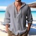 Cross-border 2025 New Fashion Spring Summer Men's Hooded Shirt Solid Color Cotton Linen Casual Long Sleeve Top_viptrois.com