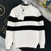 Loom Loom Dark White Autumn Winter European Station Trendy Brand Men's Long Sleeve Round Neck Color Block Large Stripes Warm_viptrois.com