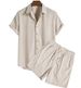Men's Casual Loose Multi-color Beachwear Corduroy Short Sleeve Two-piece Set_viptrois.com
