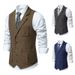 Men's Cos Herringbone Tweed Suit Vest Lapel Single-breasted Vest, British Retro Men's Clothing_viptrois.com