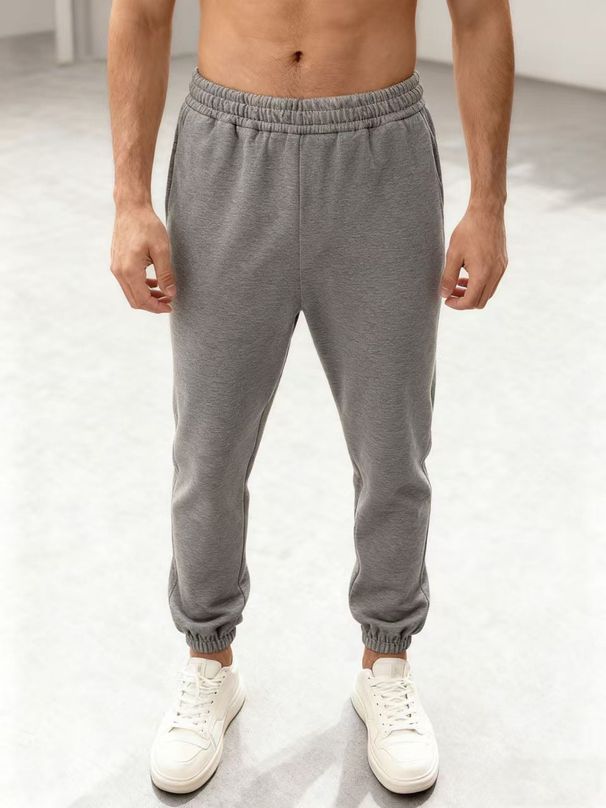 Men's Clothing Casual Loose Fit Casual Fleece-Lined Jogger Pants - Relaxed Fit, Elastic Cuffs, Solid Color, Comfortable & Stylish For Everyday Wear_viptrois.com