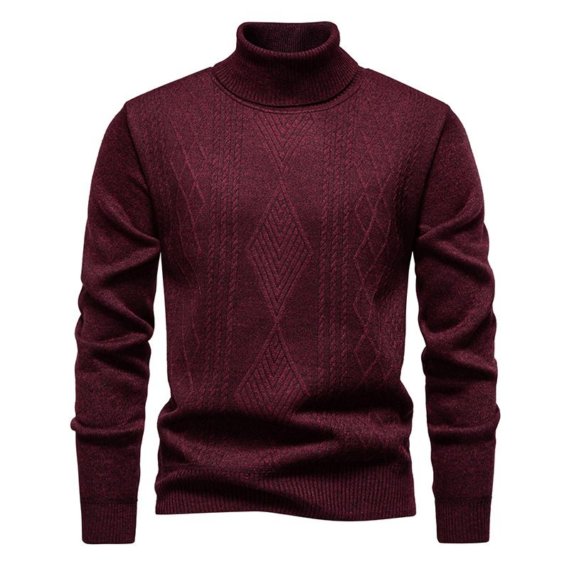 Men's Winter Jacquard High Neck Pullover Sweater, Fashion Knit Top For Casual & Stylish Layering_viptrois.com