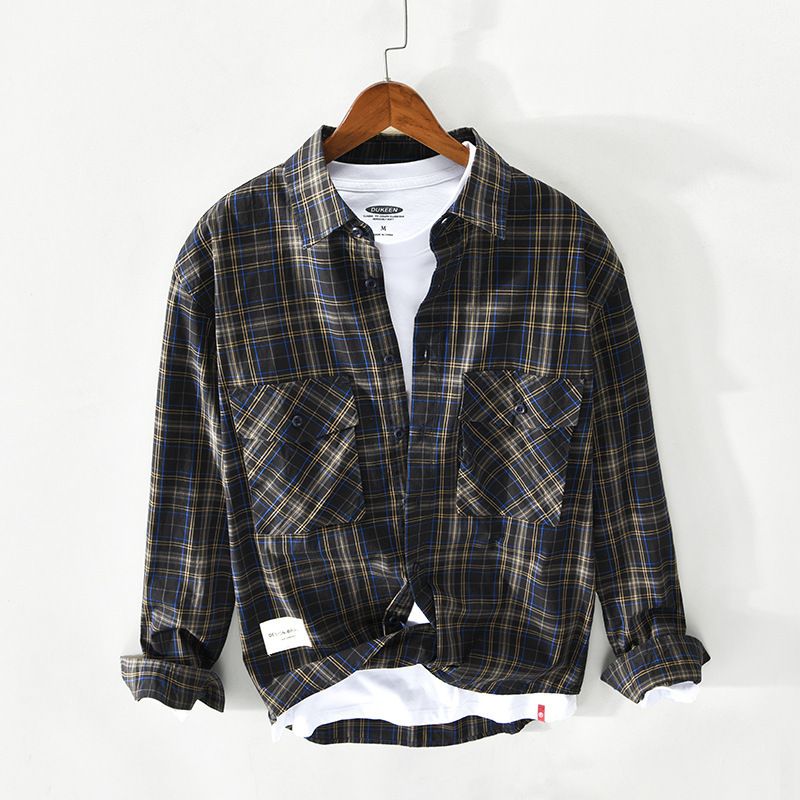 New Men's Casual Long Sleeved Checkered Cotton Shirt Jacket_viptrois.com