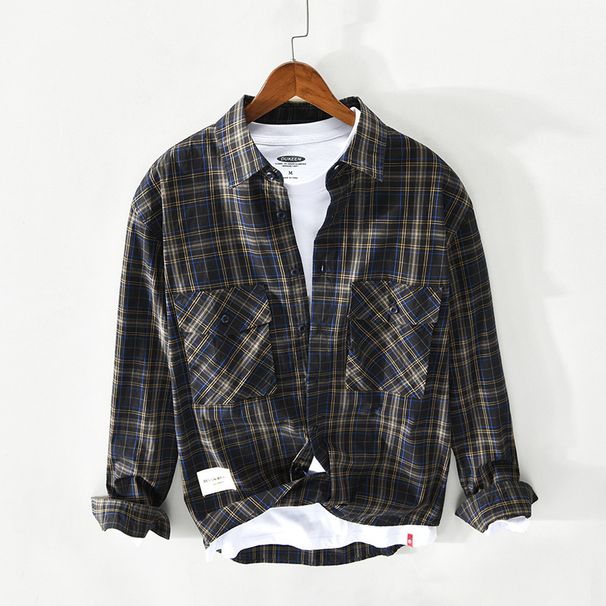 New Men's Casual Long Sleeved Checkered Cotton Shirt Jacket_viptrois.com