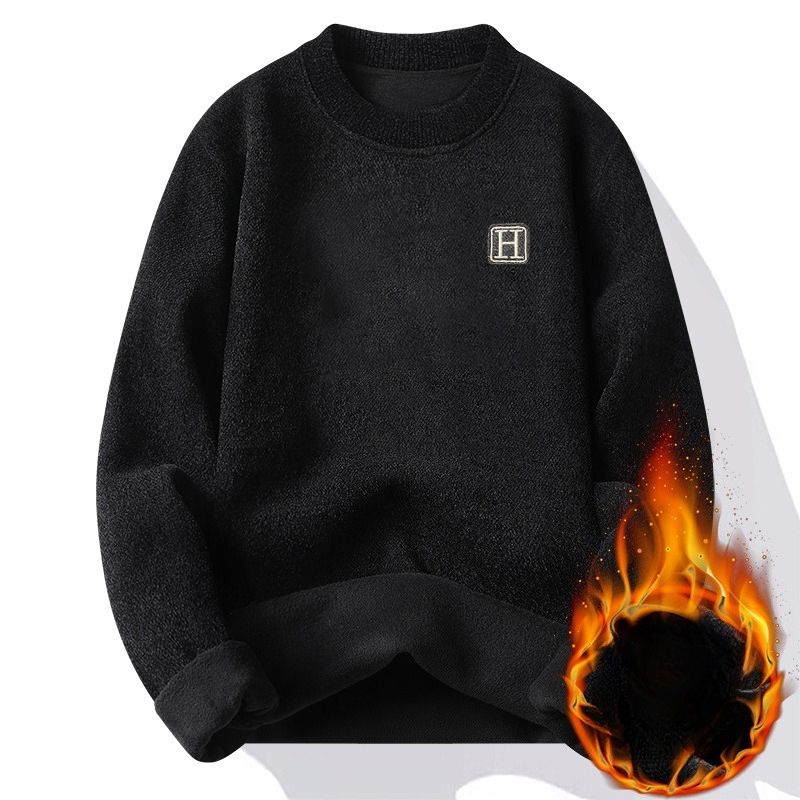 Men's Fleece Thickened Integrated Fleece Warm Knitted Bottoming Sweater_viptrois.com