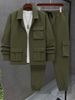 Men's Workwear Jacket & Pants Set - Multi-Pocket Outdoor Utility Suit With Stylish Casual Design For Urban Adventures_viptrois.com