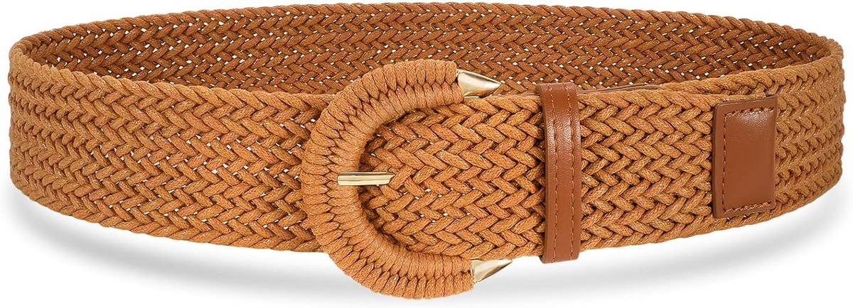 Women's Braided Rattan Wide Woven Waist Belt With Semicircle Buckle For Summer Dress Jeans Trousers_viptrois.com