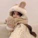 Wearing gloves, one in one, cute winter plush hat, scarf, three piece set, little rabbit, parent-child_viptrois.com