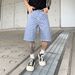 Men's Clothing New Trendy Korean Style Ripped Jacquard Denim Shorts Men's Summer Thin Loose Casual Men's Five Point Jeans_viptrois.com