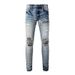 Men's Clothing High street style pleated cashew flower ripped slim fitting skinny pants _viptrois.com