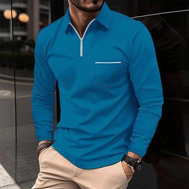 Men's Clothing Autumn Polo Shirt Zipper Pocket Men's Long Sleeved Sports Polo Shirt_viptrois.com