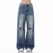Men's American Retro Ripped Jeans Loose Straight Wide Leg High Street Fashion Summer_viptrois.com